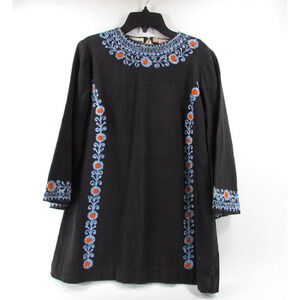 Vintage Black Hand Embroidered 1970's Pullover Blouse Medium Boho Yasmin